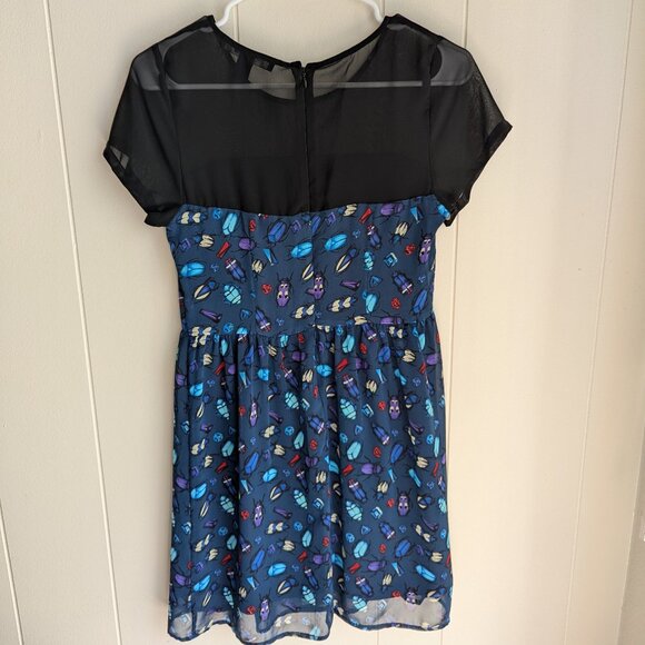 Jewel & Insect/Beetle patterned, short sleeved, mini dress with mesh panel - S - Picture 4 of 8